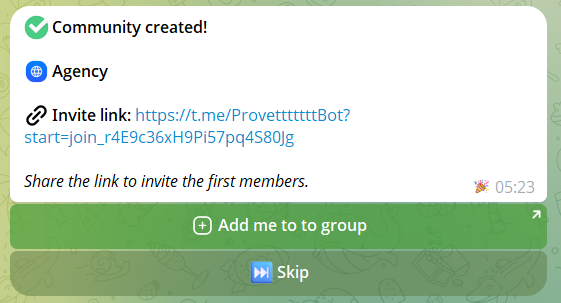 Community card with the first linked group