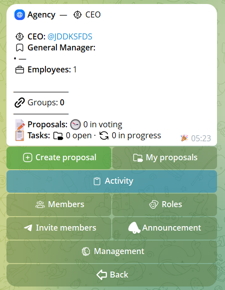 First proposal published or first task created in the group