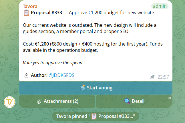Proposal card in the group with the Start vote button