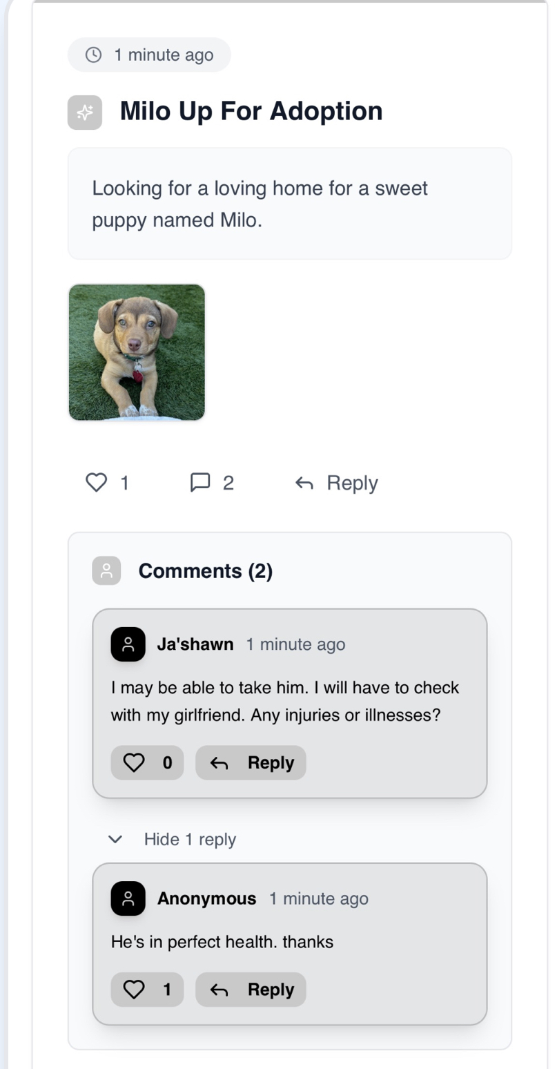 Pretty Paws Animal Rescue community board
